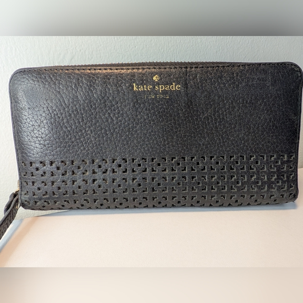 kate spade Black Perforated Leather Zip Wallet